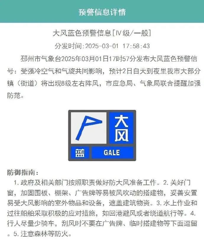 五预警齐发！河北北部、北京西部等地局地阵风最高可达13级