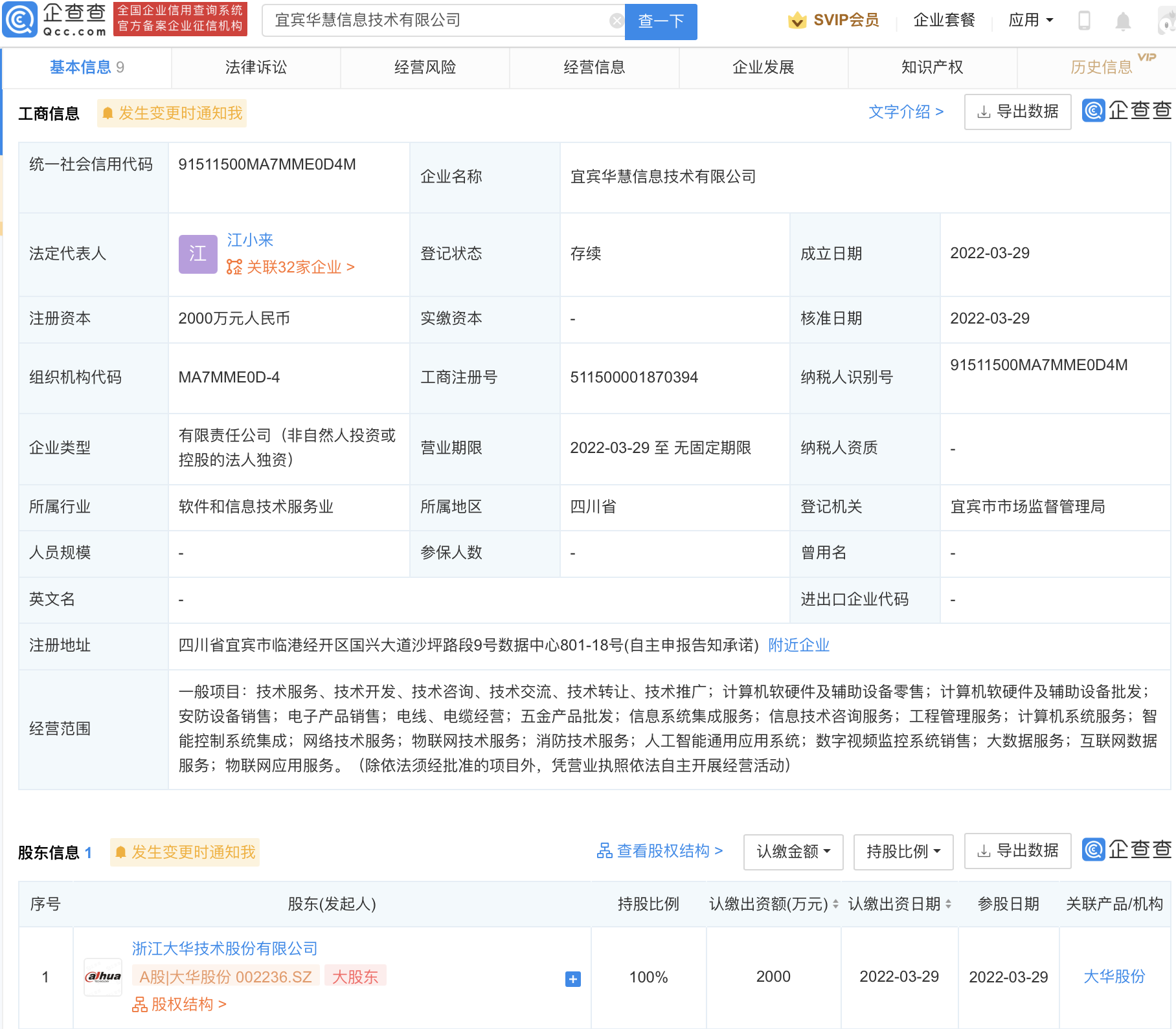 大华股份等投资成立科技公司 含物联网相关业务