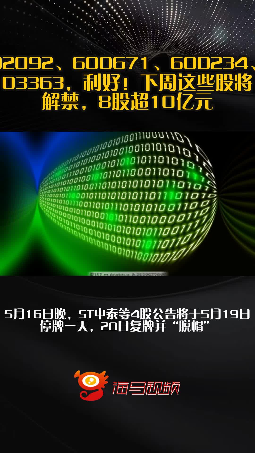下周10股解禁市值均超过10亿元